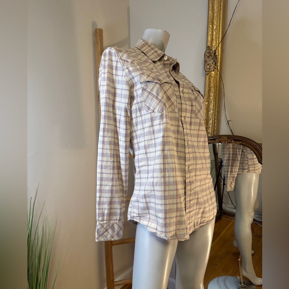 LEVIS PLAID WESTERN PEARL SNAP UP SHIRT SLIM FIT MEDIUM VINTAGE 1990's - Picture 3 of 9